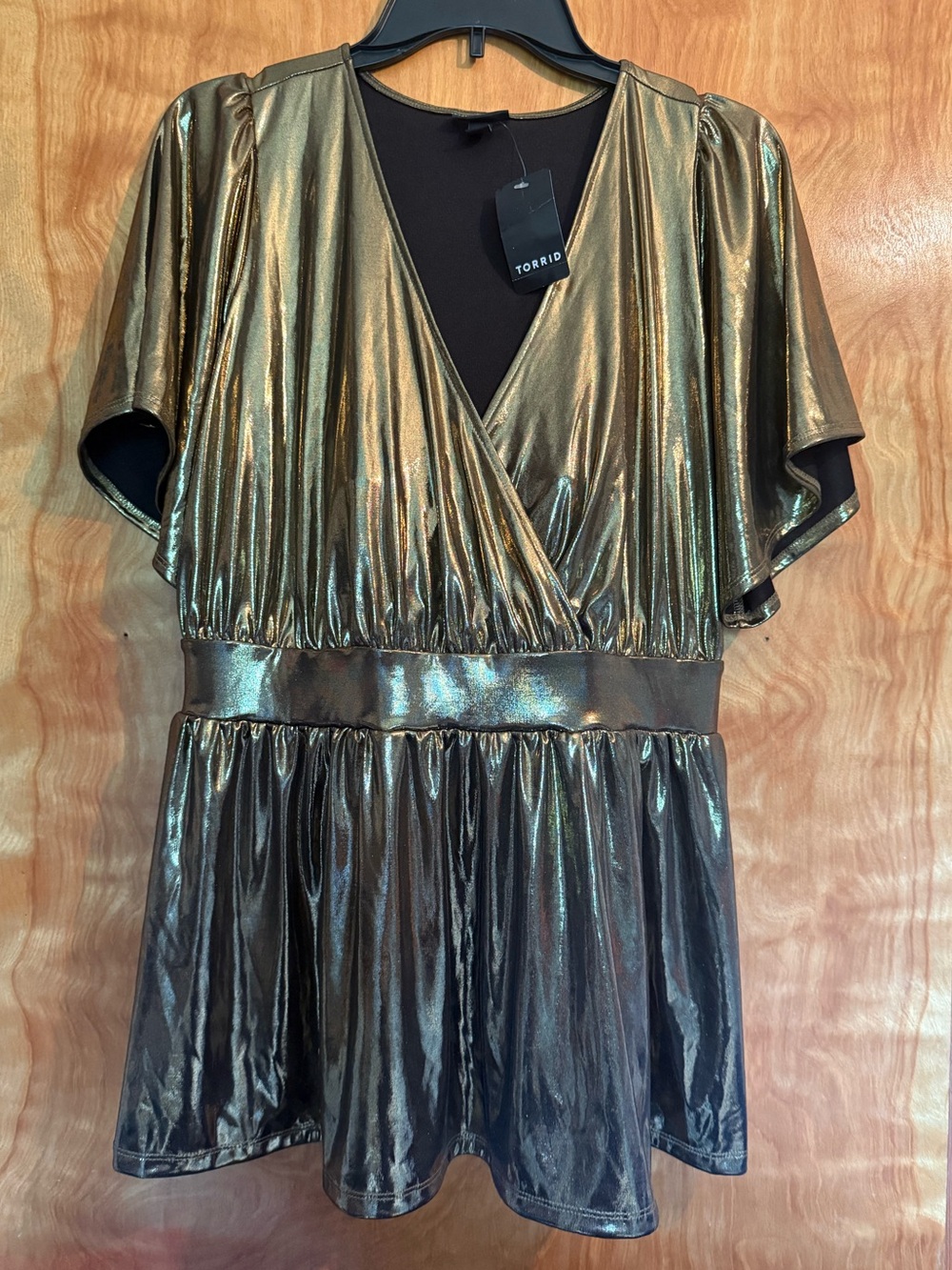 torrid Metallic Gold Surplice Peplum Top